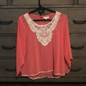 Coral and lace top
